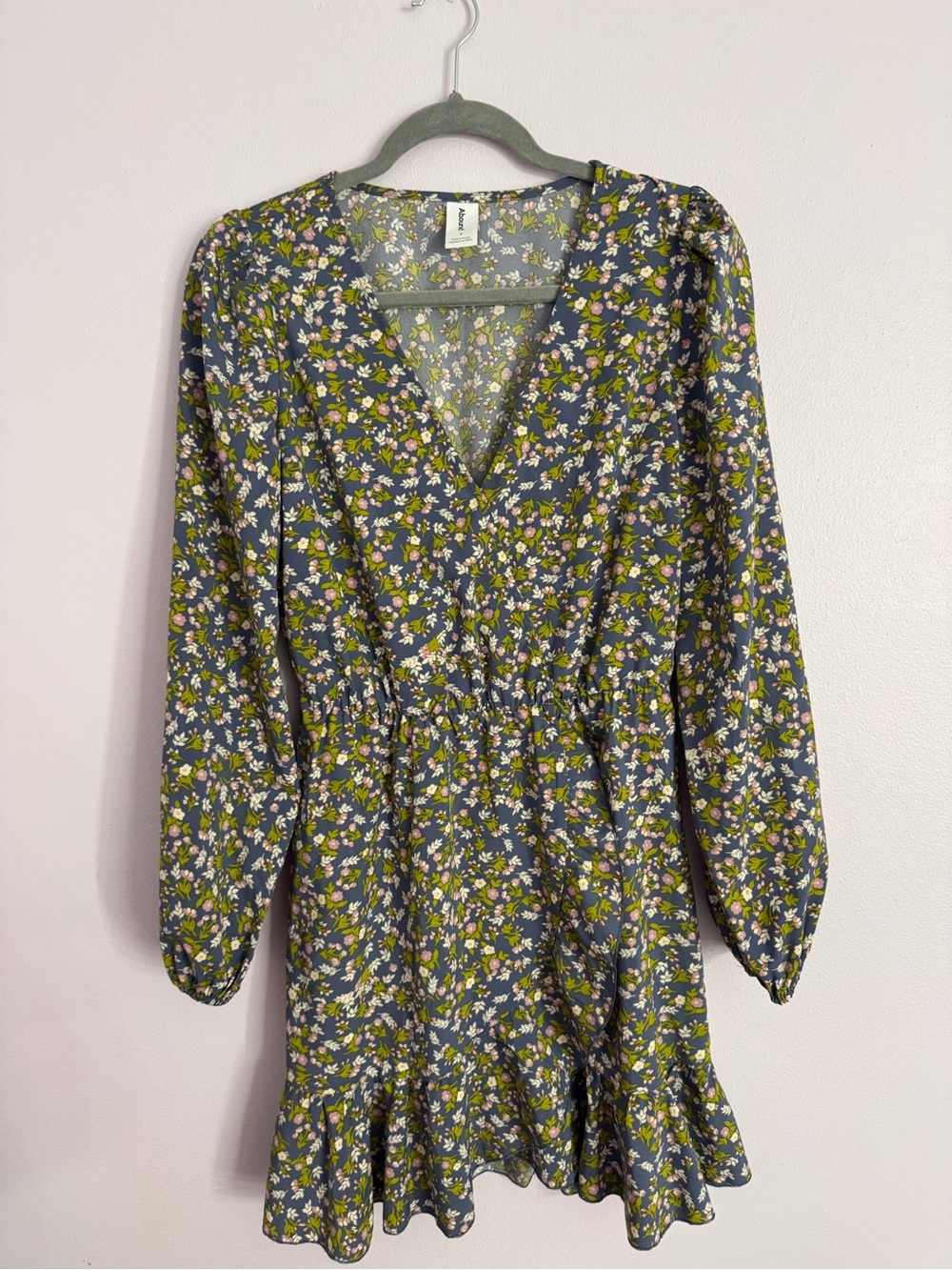 Abound Olive & Navy Floral V-Neck Mini Dress